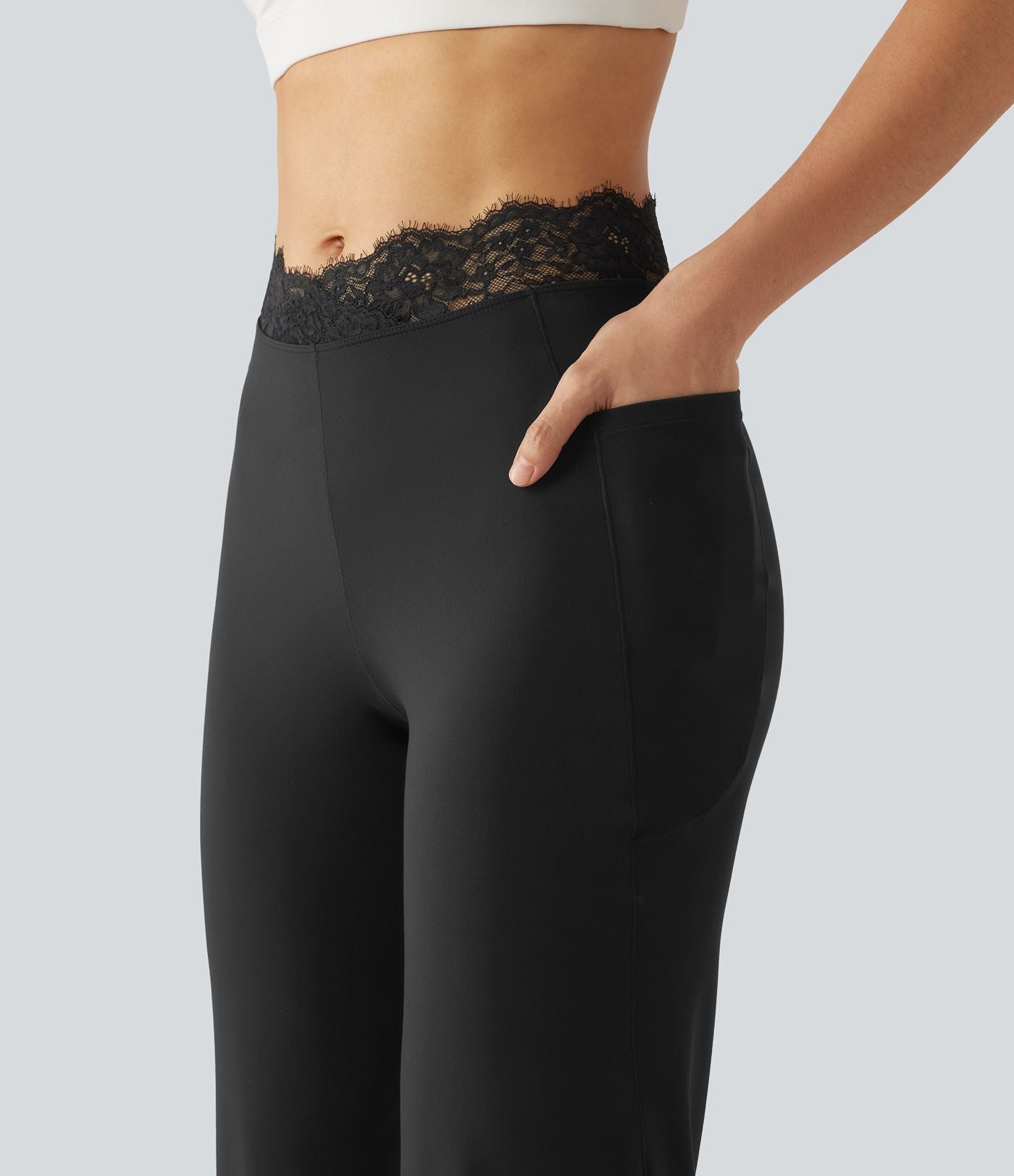 Pantalon de danse taille haute coupe ballon SoftlyZero™ avec dentelle contrastée, poches et protection solaire UPF50+