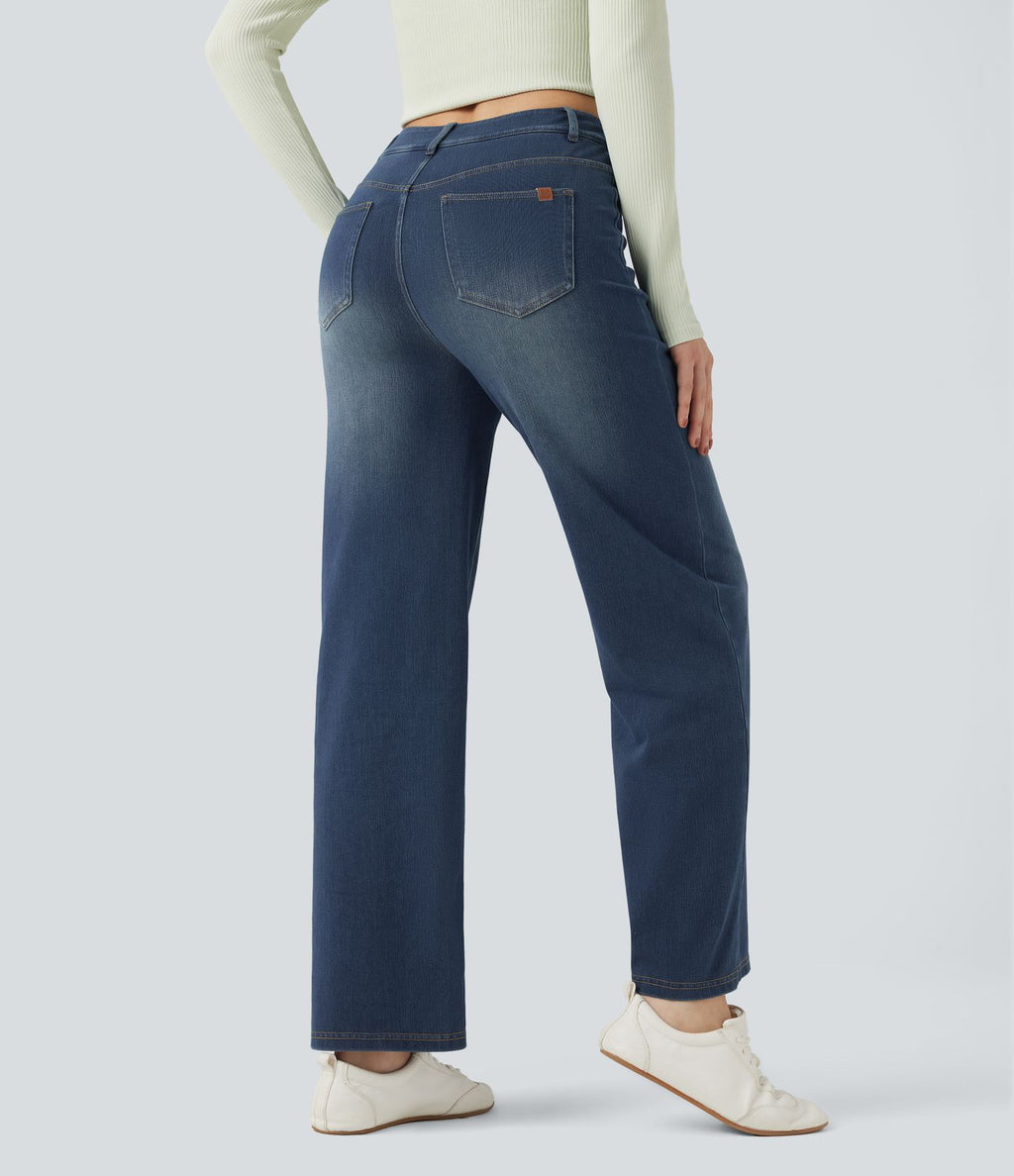 Jean droit Halara Flex™ taille mi-haute croisé gainant avec poches