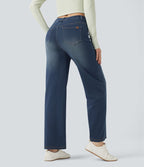 Jean droit Halara Flex™ taille mi-haute croisé gainant avec poches