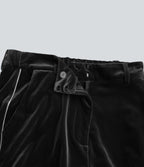 Pantalon velours color block coupe droite taille haute avec poches