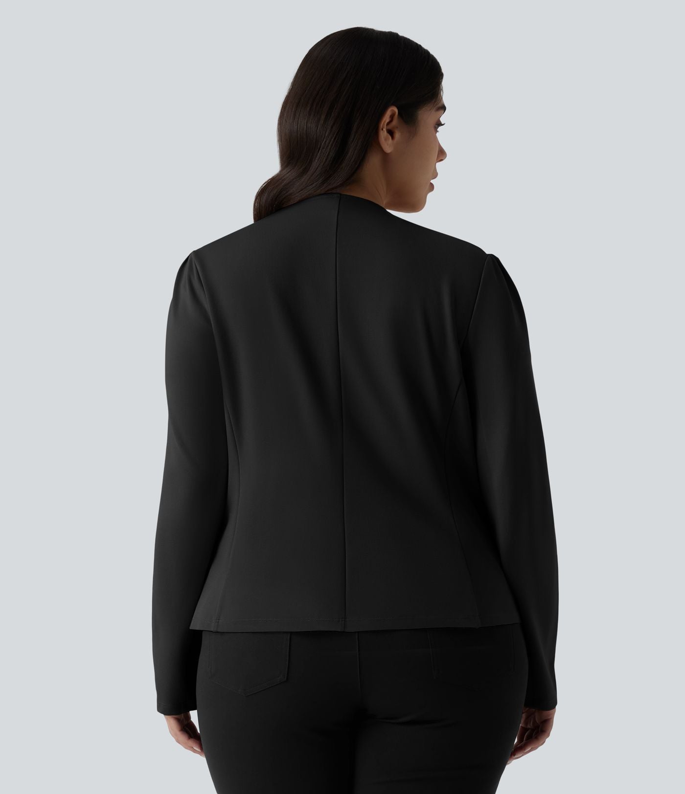 Blazer tailleur grande taille ajusté à col rond et manches longues
