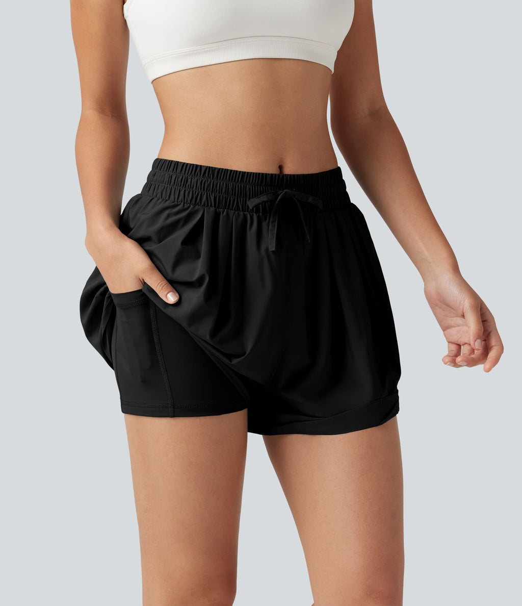 Short de running baggy 2-en-1 taille mi-haute avec cordon ajustable et poche