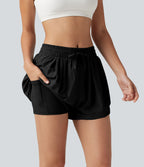 Short de running baggy 2-en-1 taille mi-haute avec cordon ajustable et poche