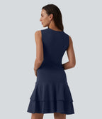 Robe mini décontractée SoftlyZero™ Airy col rond sans manches à volants superposés effet frais InstantCool