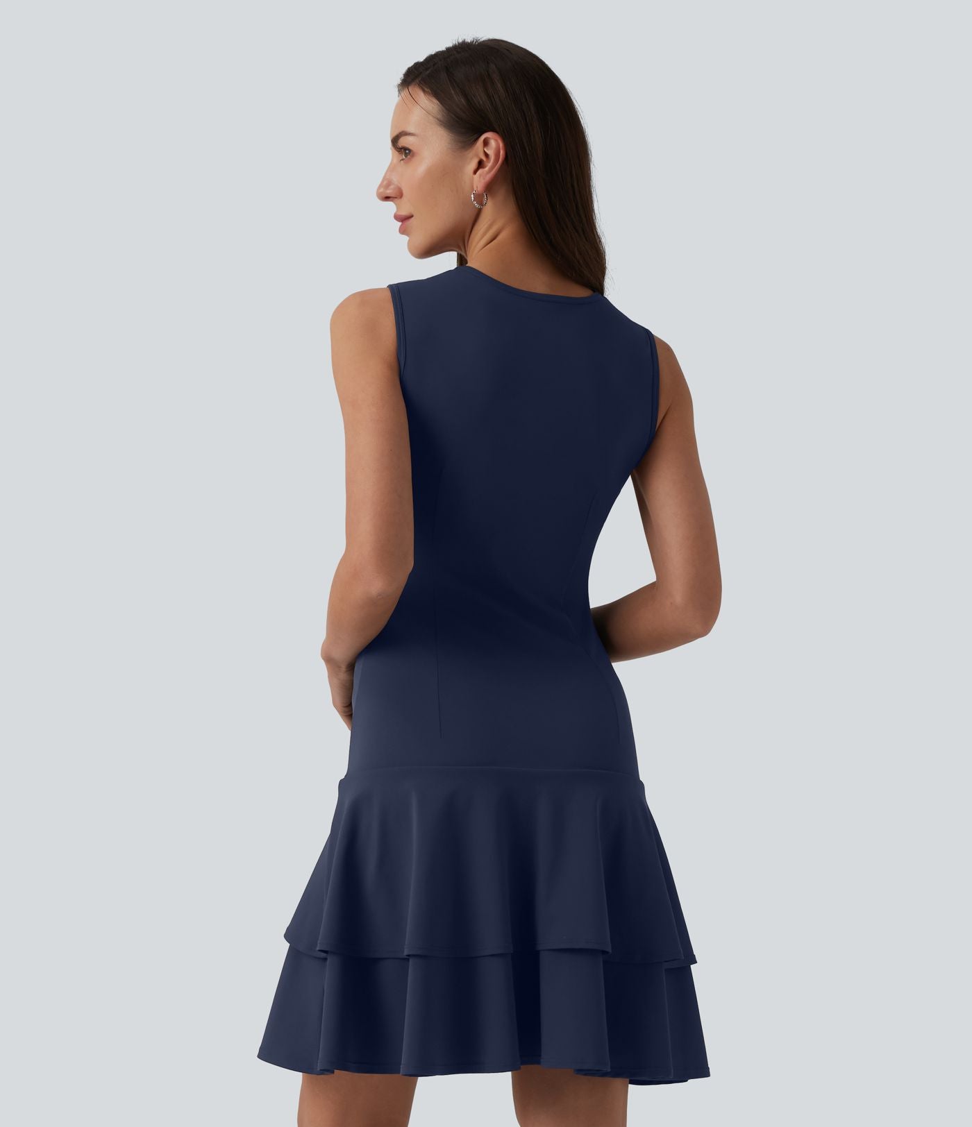 Robe mini décontractée SoftlyZero™ Airy col rond sans manches à volants superposés effet frais InstantCool