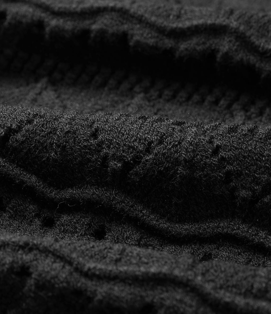 Robe pull courte col U sans manches tricot ajouré ourlet festonné