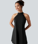 Robe-short mini SoftlyZero™ Airy effet frais InstantCool pour le yoga longueur allongée avec dos noué, coussinets amovibles, poche et protection solaire UPF50+