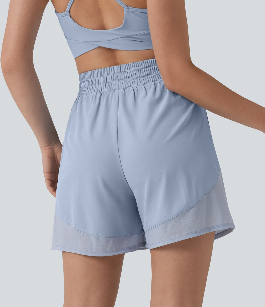 Short ample de yoga Breezeful™ 12,5 cm taille haute avec cordon de serrage, empiècements en mesh contrastant, séchage rapide et poches