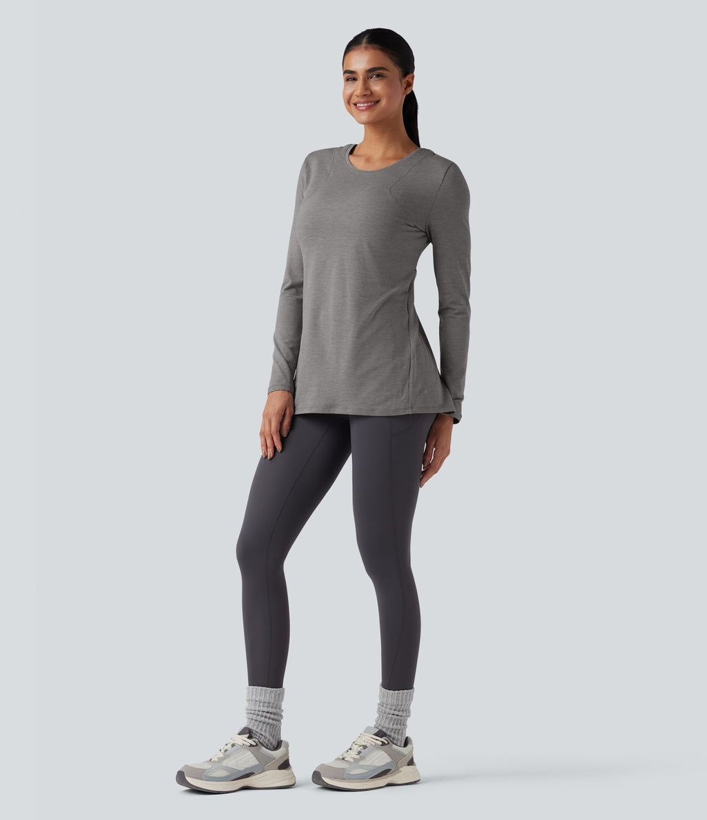 Haut de sport de yoga 2-en-1 manches longues dos fendu entrecroisé