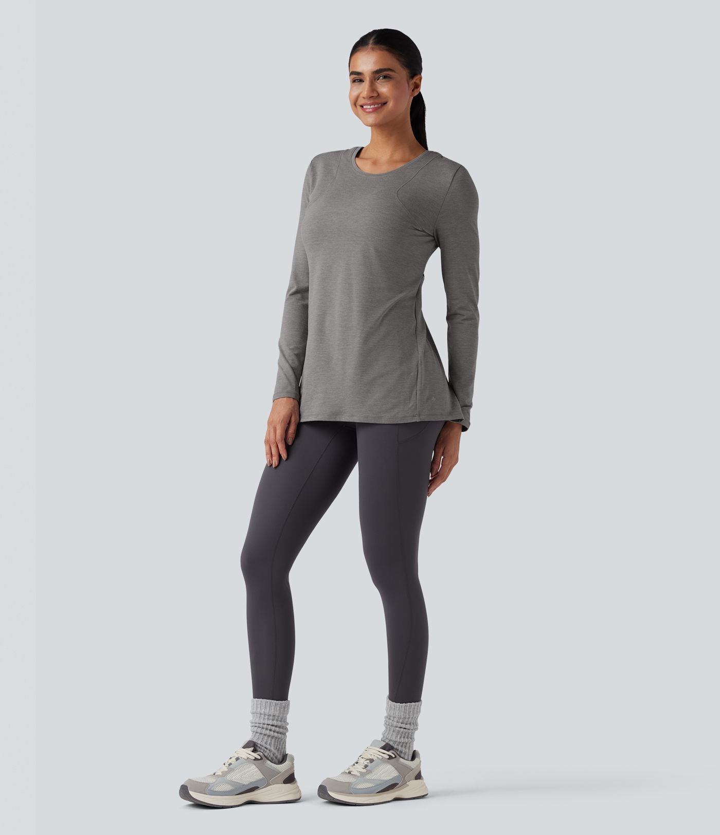 Haut de sport de yoga 2-en-1 manches longues dos fendu entrecroisé