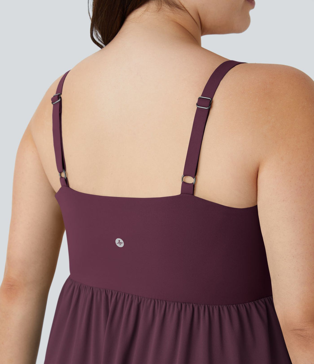 Breezeful ™ Dos Nu Asymétrique Ourlet Croisé 2 Pièces Poche Latérale Fluide Midi Séchage Rapide Casual Robe Grande Taille