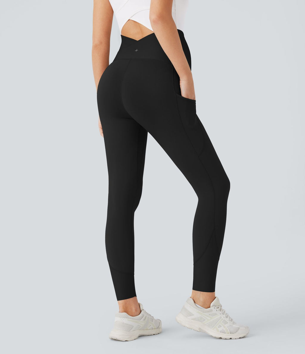 Legging de yoga de maternité Softlyzero™ 7/8 ultra taille haute avec poches latérales et dos croisé - Protection UV UPF50+