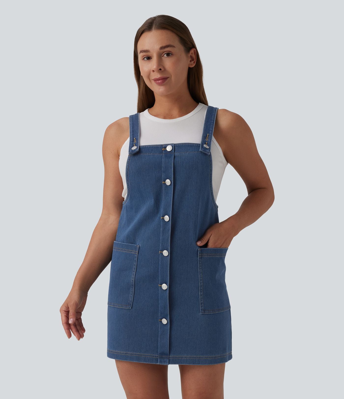 Halara Flex™ Robe courte en denim encolure carrée avec poches