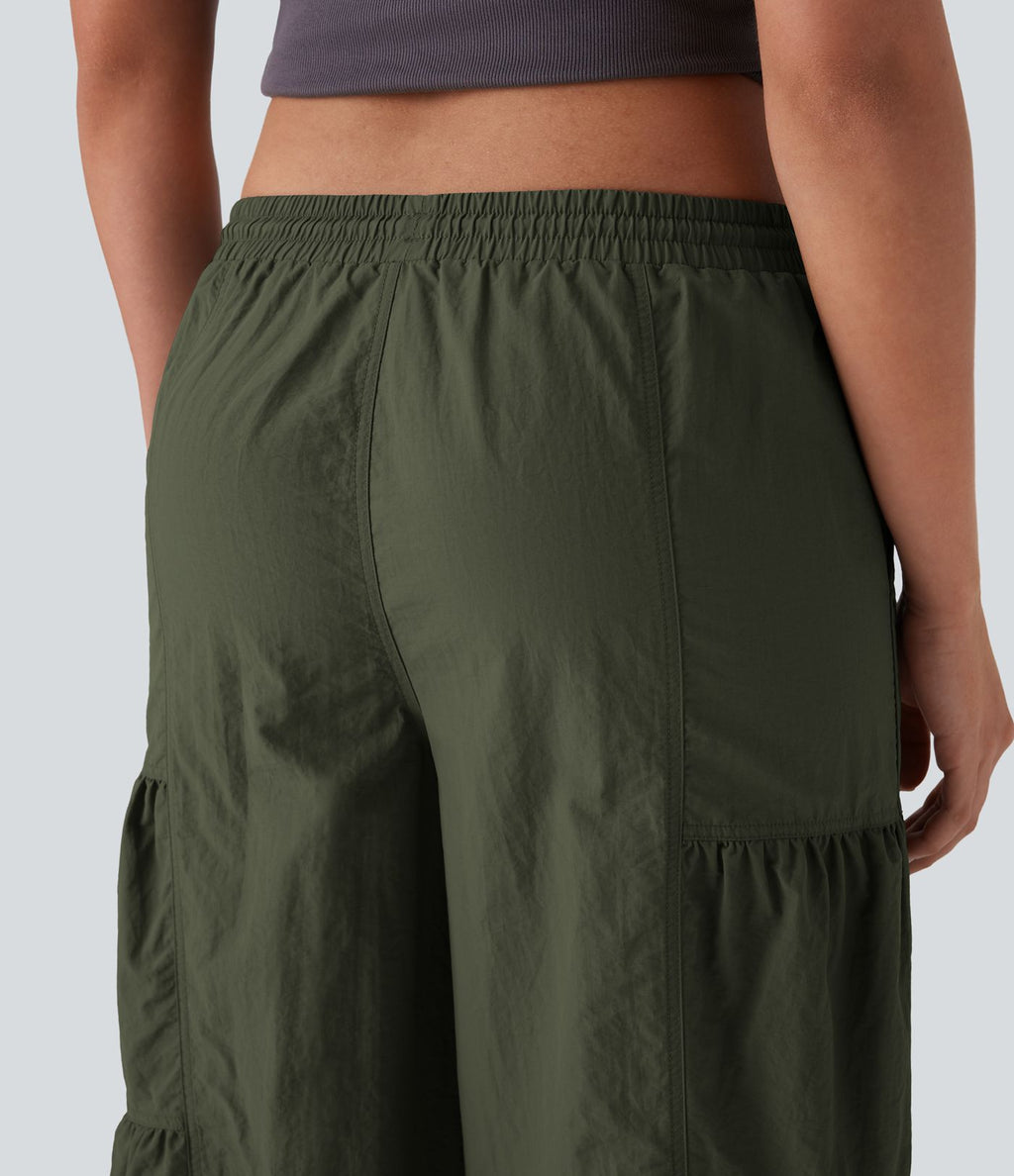 Jogging cargo décontracté parachute taille moyenne à cordon avec poches latérales et fronces