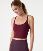 Caraco de yoga court col rond échancré avec brassière intégrée et ourlet croisé