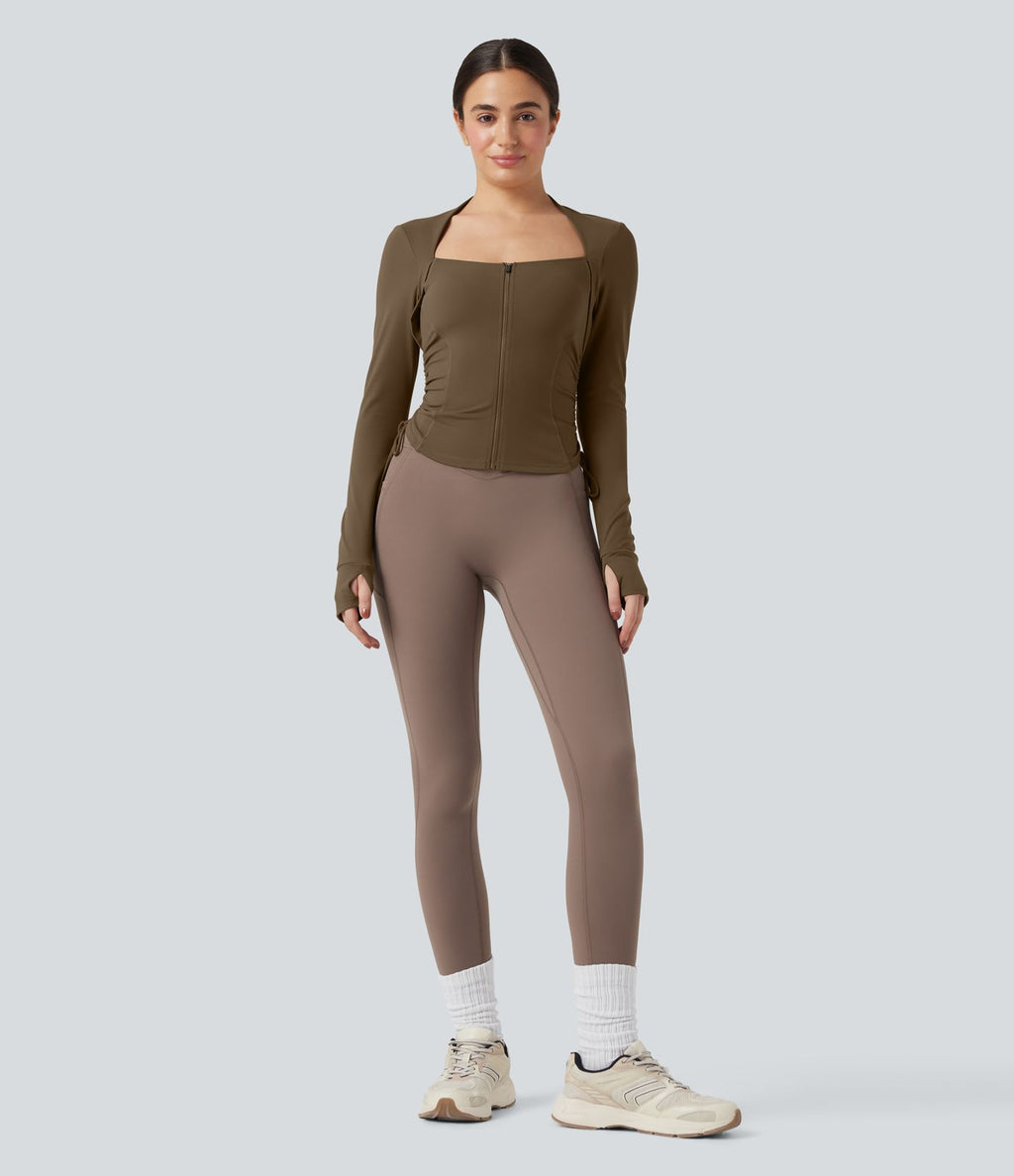 Veste yoga SoftlyZero™ Plush manches longues avec trous pour pouces et cordon de serrage