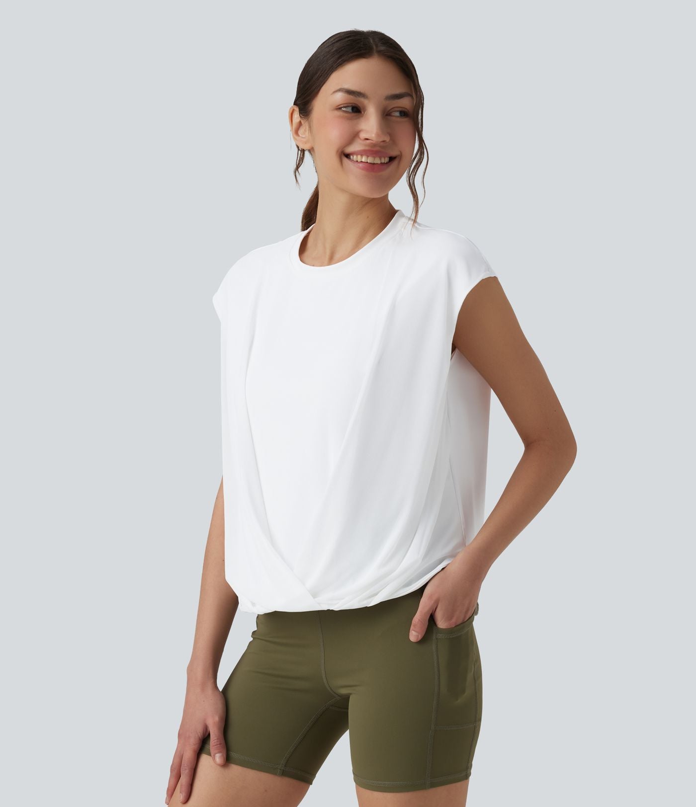 Haut de sport yoga SoftlyZero™ Airy col rond sans manches mesh contrastant effet frais InstantCool