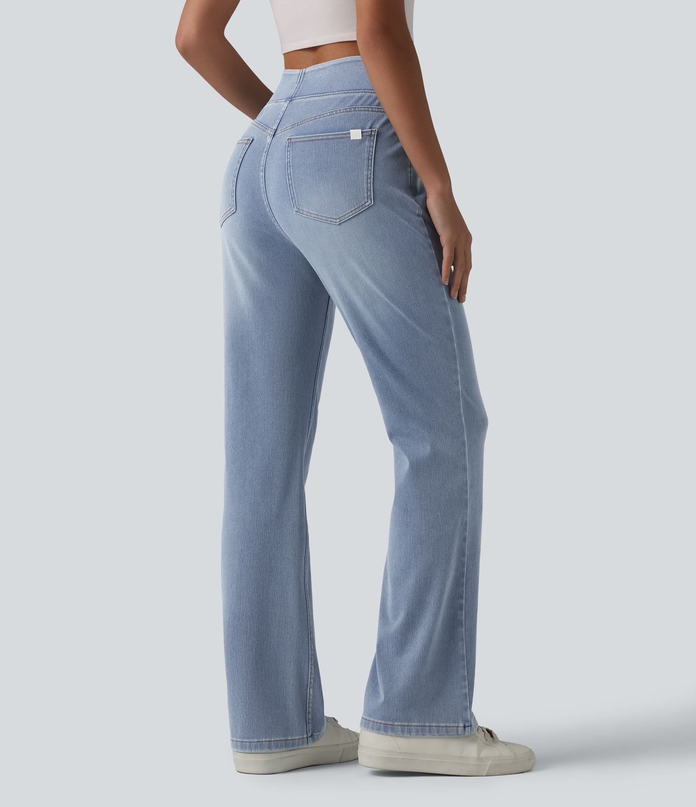Jean Halara Flex™ Curvy taille haute bootcut délavé décontracté avec poches