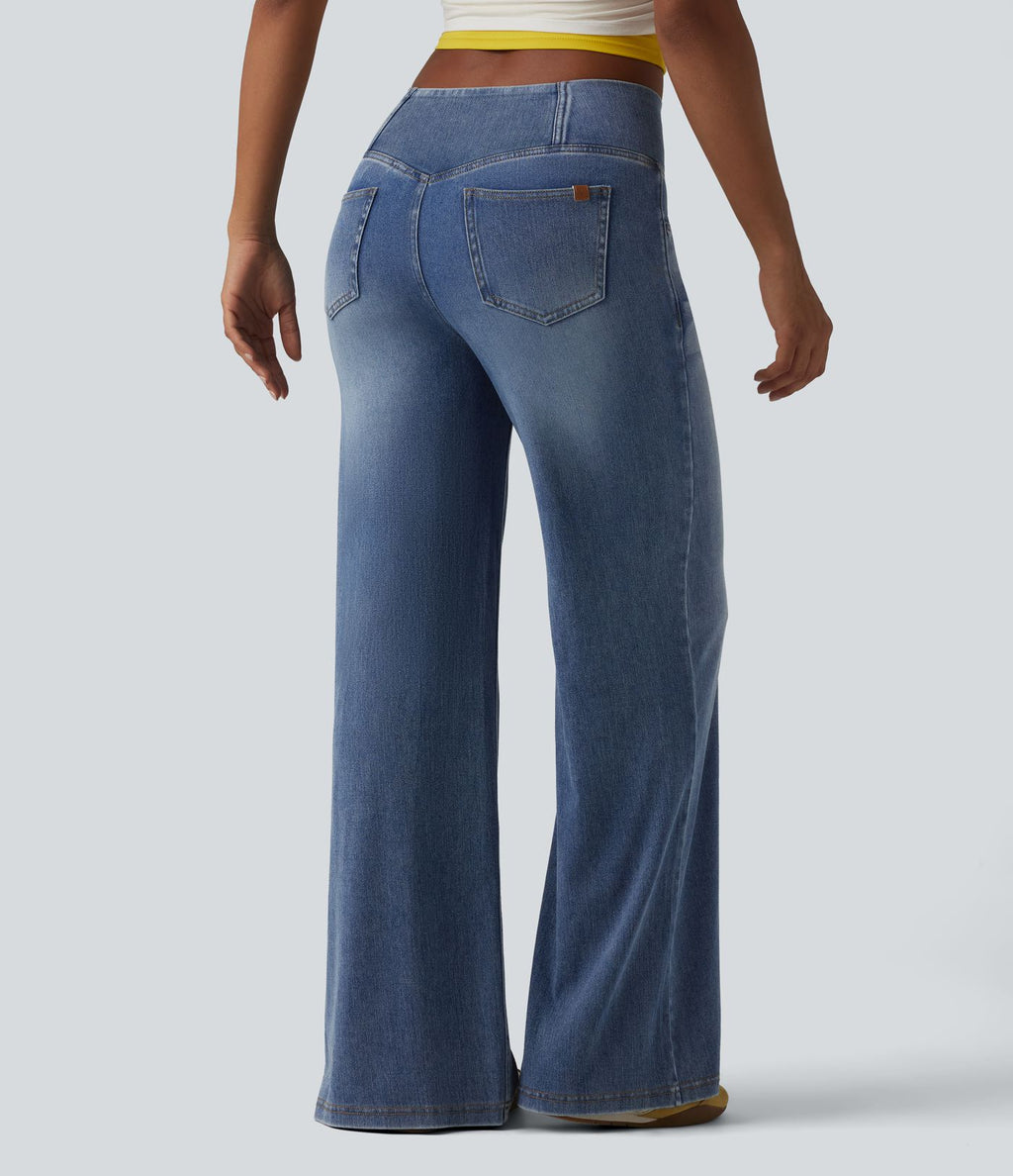 Halara Flex™ Jean large casual taille haute croisée en lyocell drapé lavé avec poches