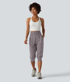 Jogging yoga corsaire chiné taille haute à fronces avec poches