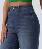 Jean large 7/8 décontracté Halara Flex™ délavé gainant taille haute ourlet roulotté avec poches