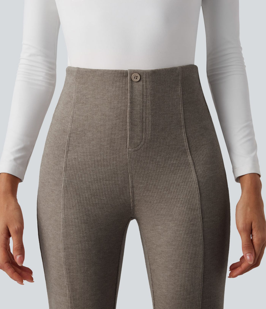 Pantalon  taille haute décontracté évasé côtelé gainant