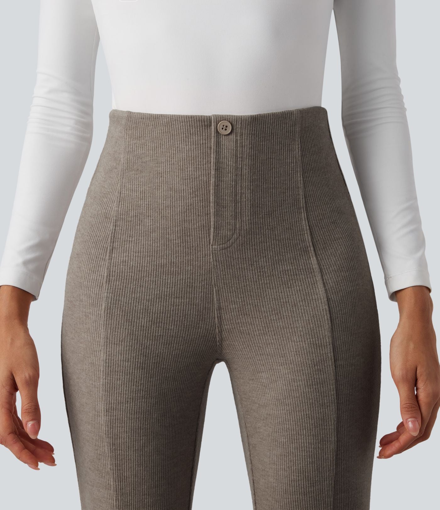 Pantalon  taille haute décontracté évasé côtelé gainant