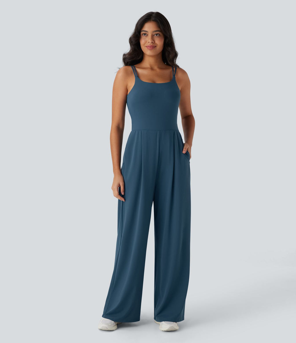 Combinaison de yoga Softlyzero™ Airy à doubles bretelles, dos nu, avec effet torsadé et poches latérales Cool Touch - Édition Easy Peasy