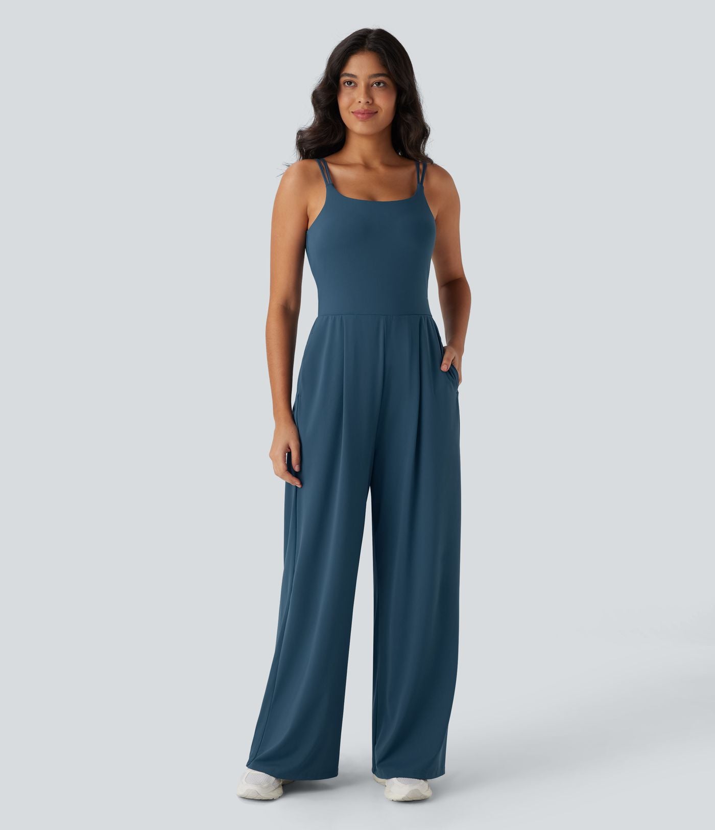 Combinaison de yoga Softlyzero™ Airy à doubles bretelles, dos nu, avec effet torsadé et poches latérales Cool Touch - Édition Easy Peasy
