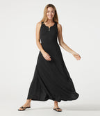Robe longue fluide décontractée sans manches à col cranté et fente