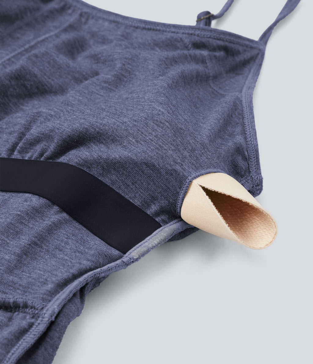 Combi-short casual 2-en-1 chiné froncé avec brassière intégrée et poches — Édition Easy Peasy