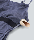Combi-short casual 2-en-1 chiné froncé avec brassière intégrée et poches — Édition Easy Peasy