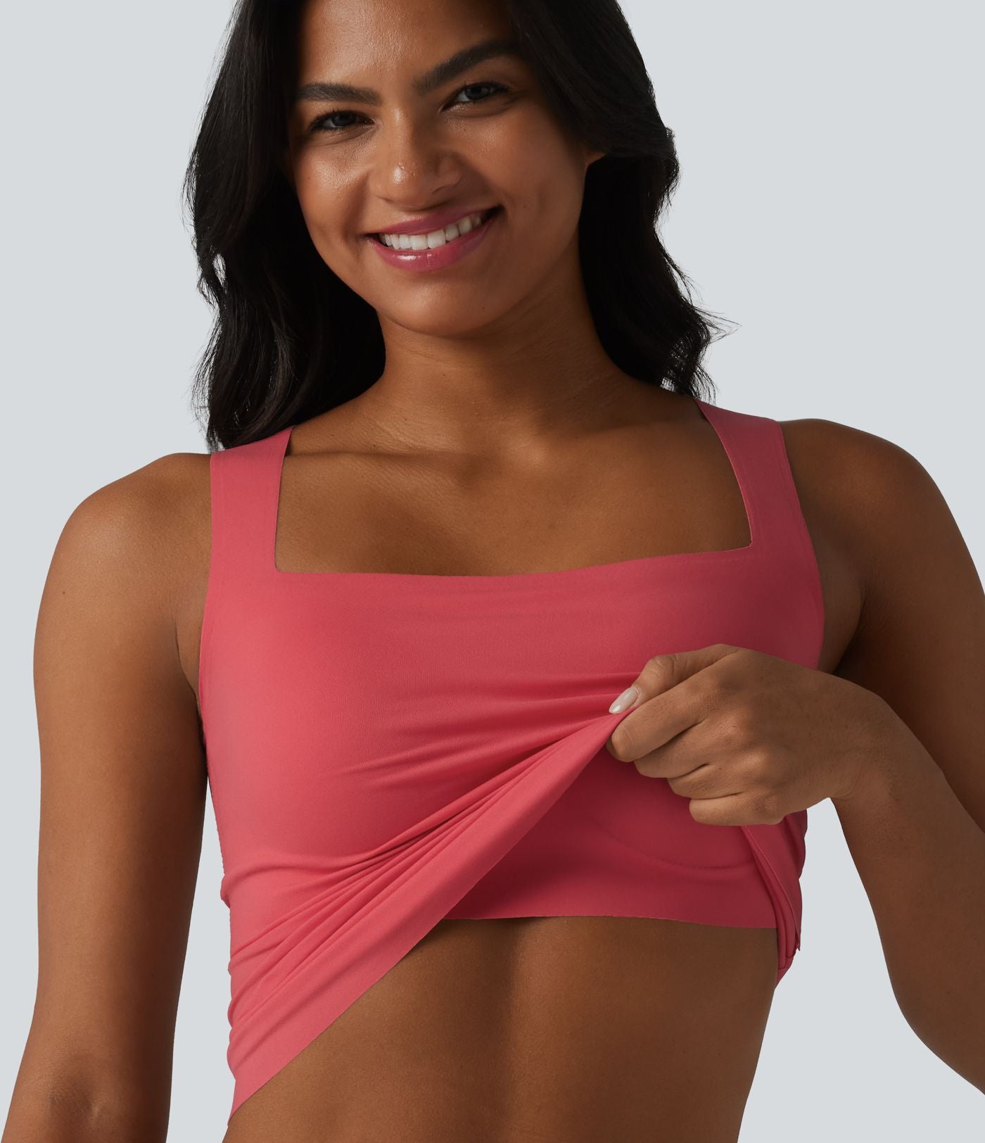 Débardeur décontracté col carré avec soutien-gorge intégré bonnets B-E