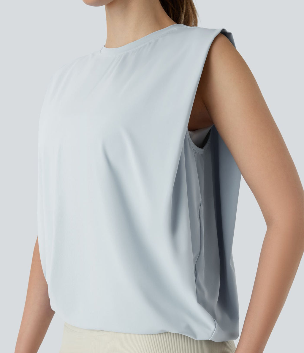 Débardeur de yoga col rond froncé, tissu rafraîchissant - Protection UPF50+