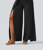 Pantalon ample fluide effet lin taille haute avec laçage