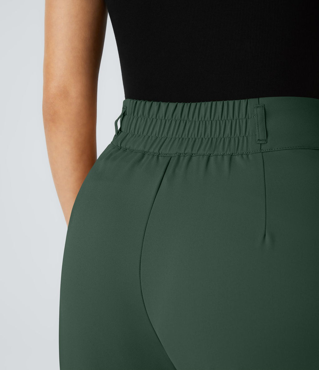 Pantalon de travail Halara Flex™ droit froncé avec poche zippée, taille haute