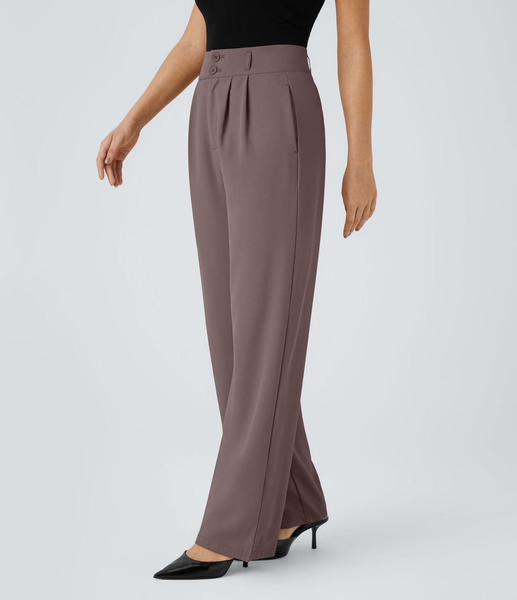 Pantalon de travail Halara Flex™ droit froncé avec poche zippée, taille haute