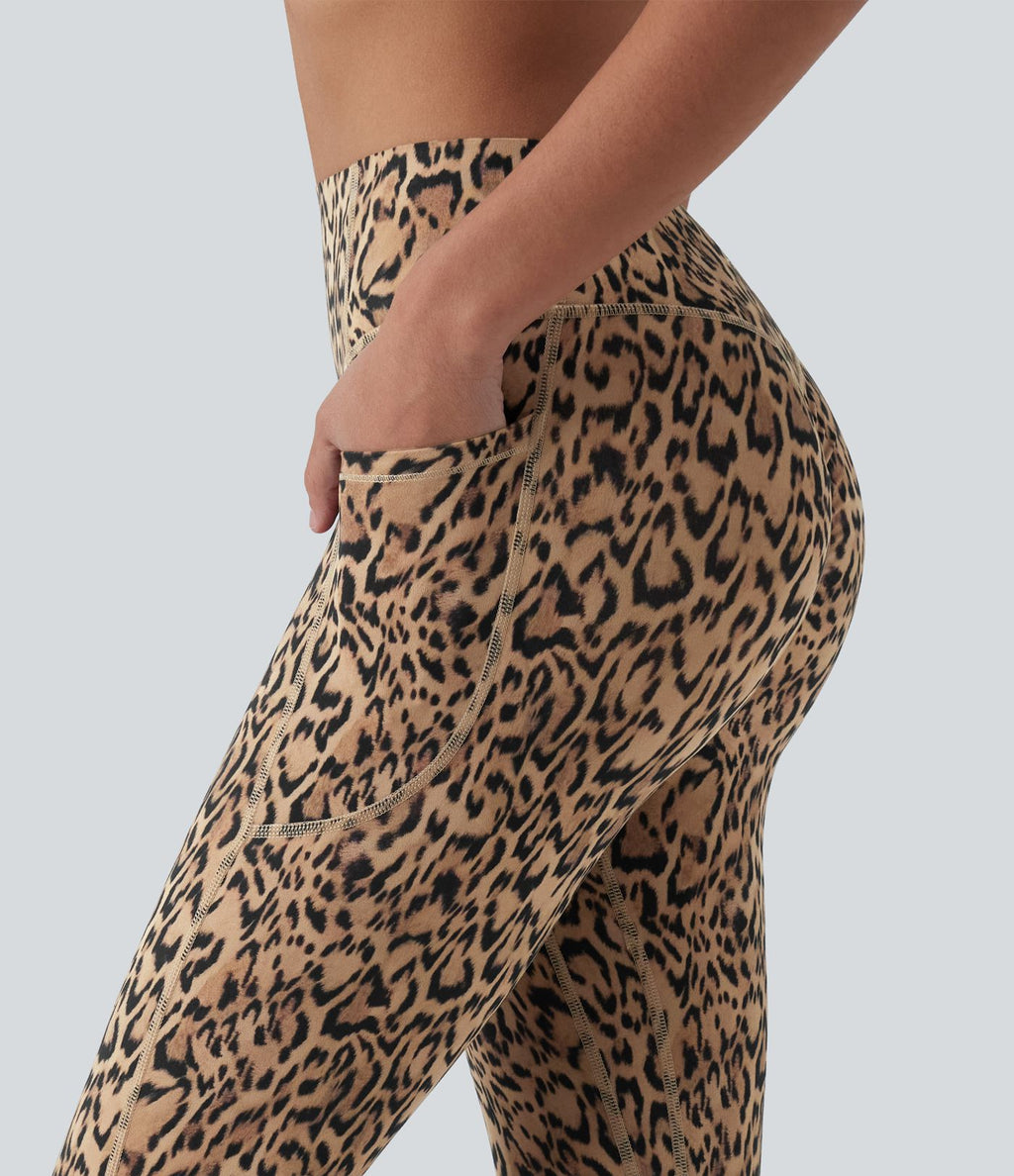 Legging corsaire d'entraînement taille haute gainant effet push-up imprimé léopard Halara UltraSculpt™ avec poches