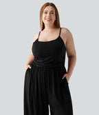 Combinaison grande taille chinée à jambes larges avec détails froncés, poches, coussinets amovibles et accès facile Easy Peasy