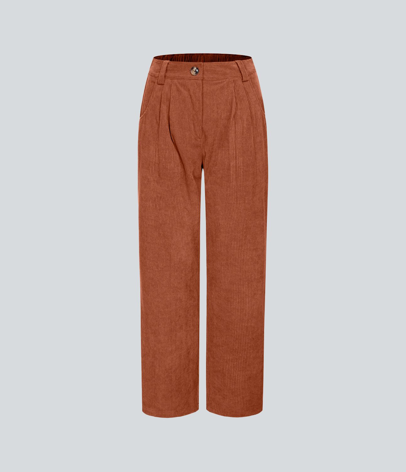 Pantalon en velours côtelé décontracté taille moyenne avec poches latérales
