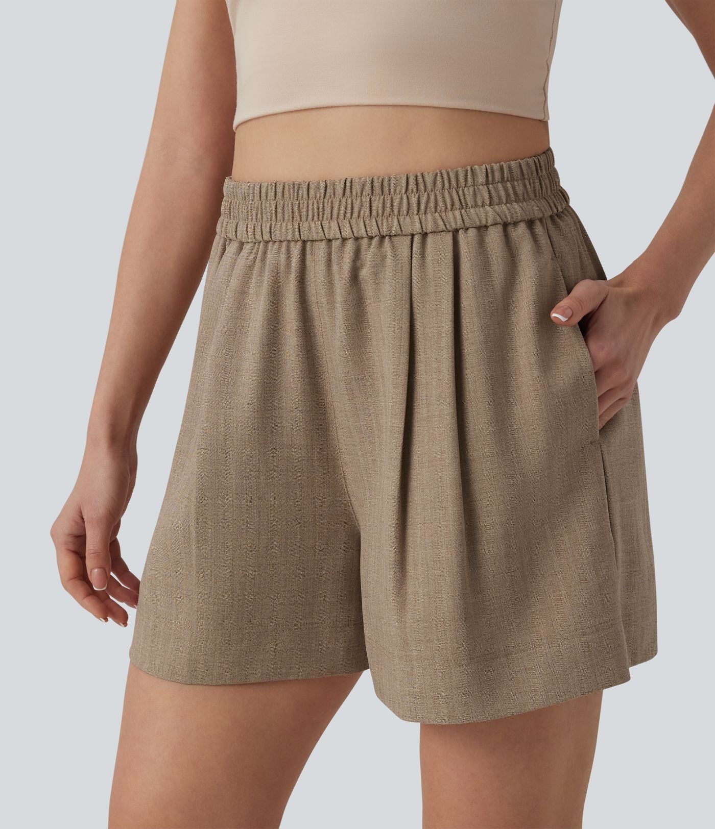 Short décontracté aspect lin taille haute avec poches