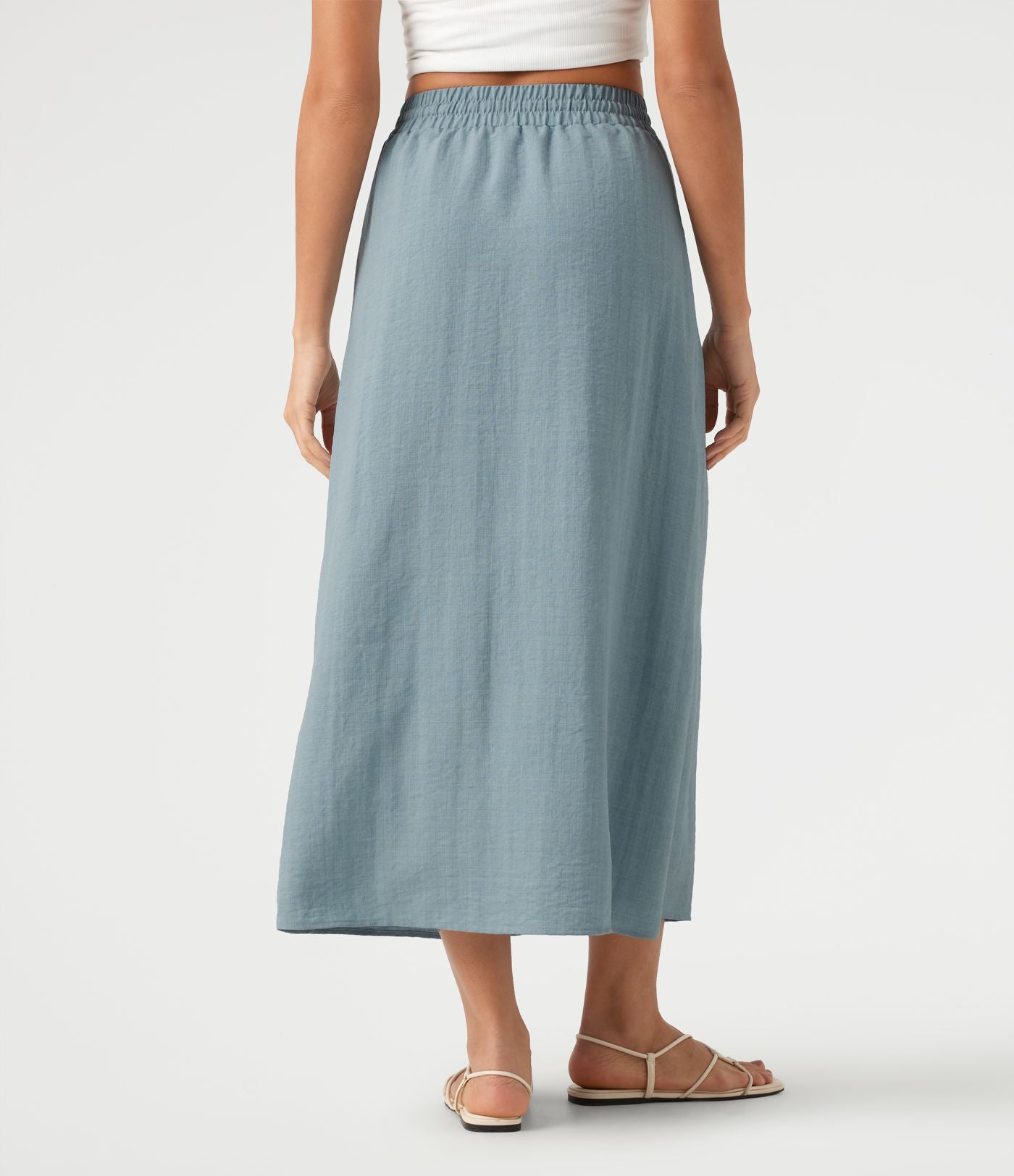 Jupe longue casual aspect lin taille haute avec cordon de serrage