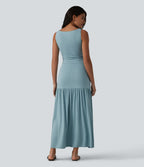 Robe longue fluide sans manches, coupe moulante, style casual