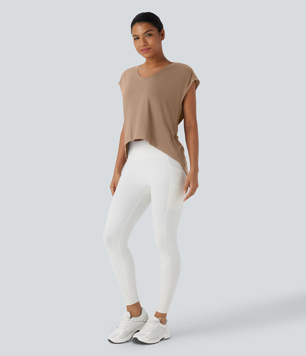 Top de sport running dos nu croisé ourlet asymétrique haut-bas