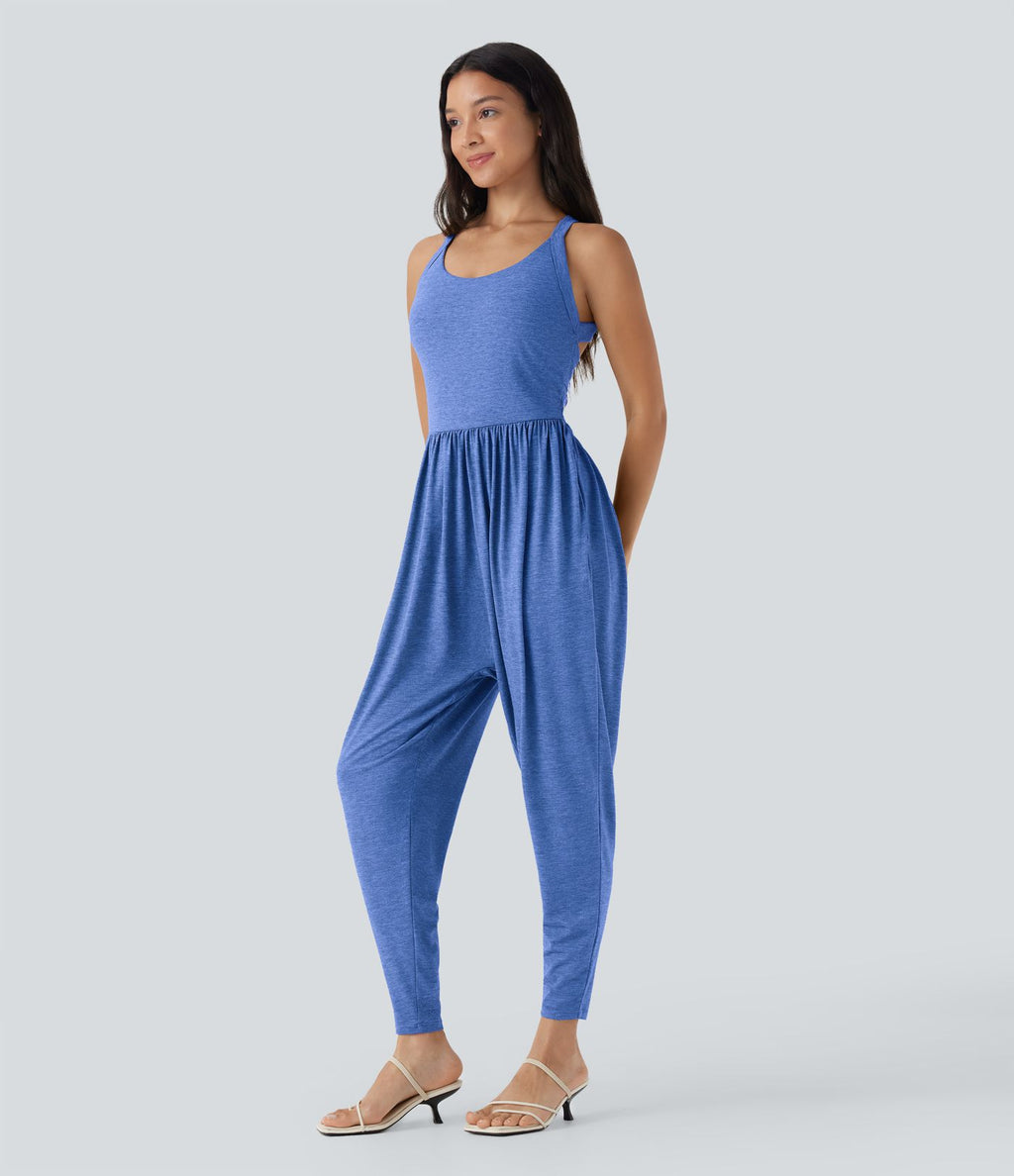 Combinaison sarouel décontractée dos nu torsadé avec brassière intégrée et poches - Édition Easy Peasy