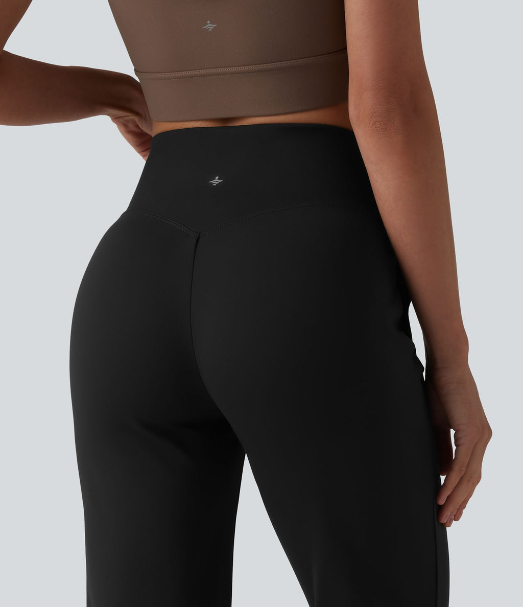 Pantalon bootcut de yoga taille haute croisée avec poches