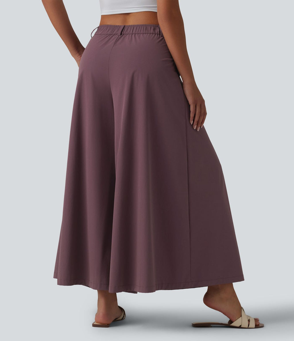 Pantalon culotte décontracté 7/8 à taille mi-haute plissé avec poches
