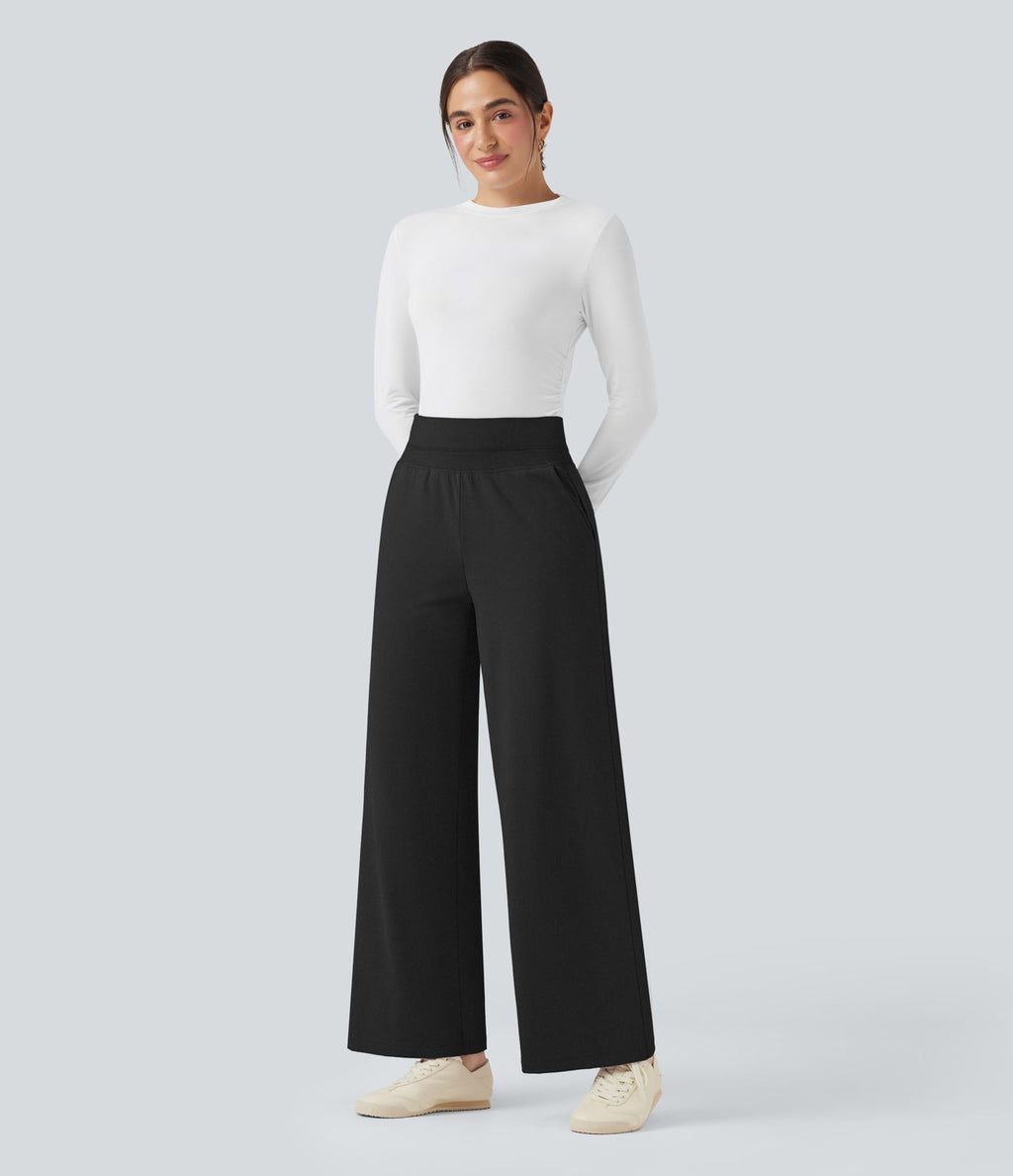 Pantalon polaire coupe droite taille haute avec poches