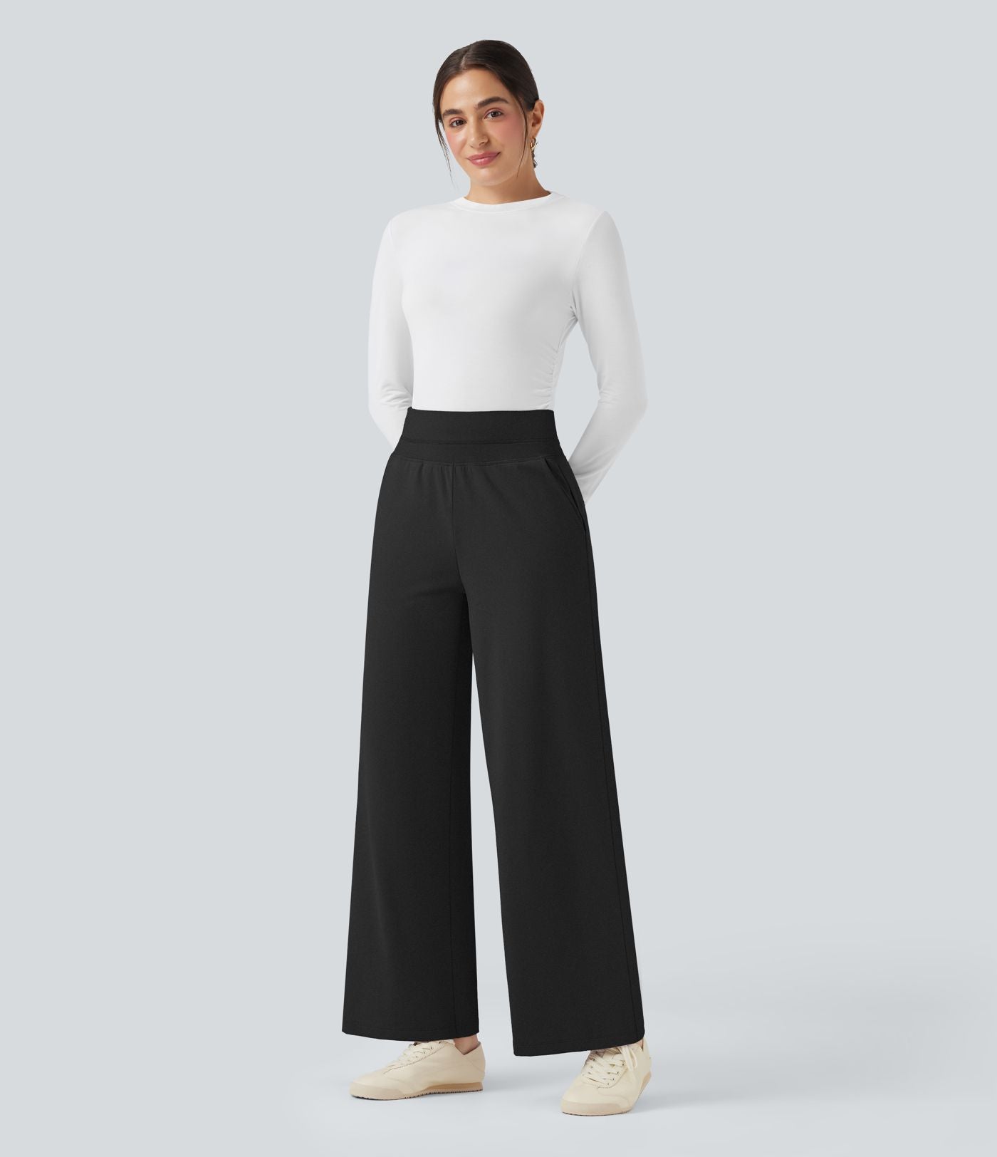 Pantalon polaire coupe droite taille haute avec poches