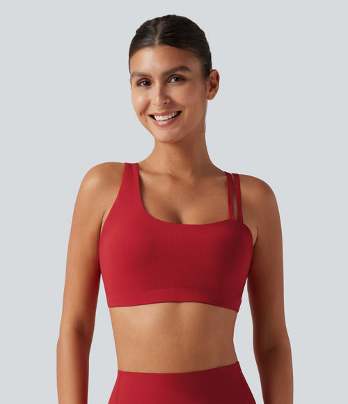 Brassière de running Halara UltraSculpt™ côtelée maintien léger asymétrique avec découpe et coussinets amovibles